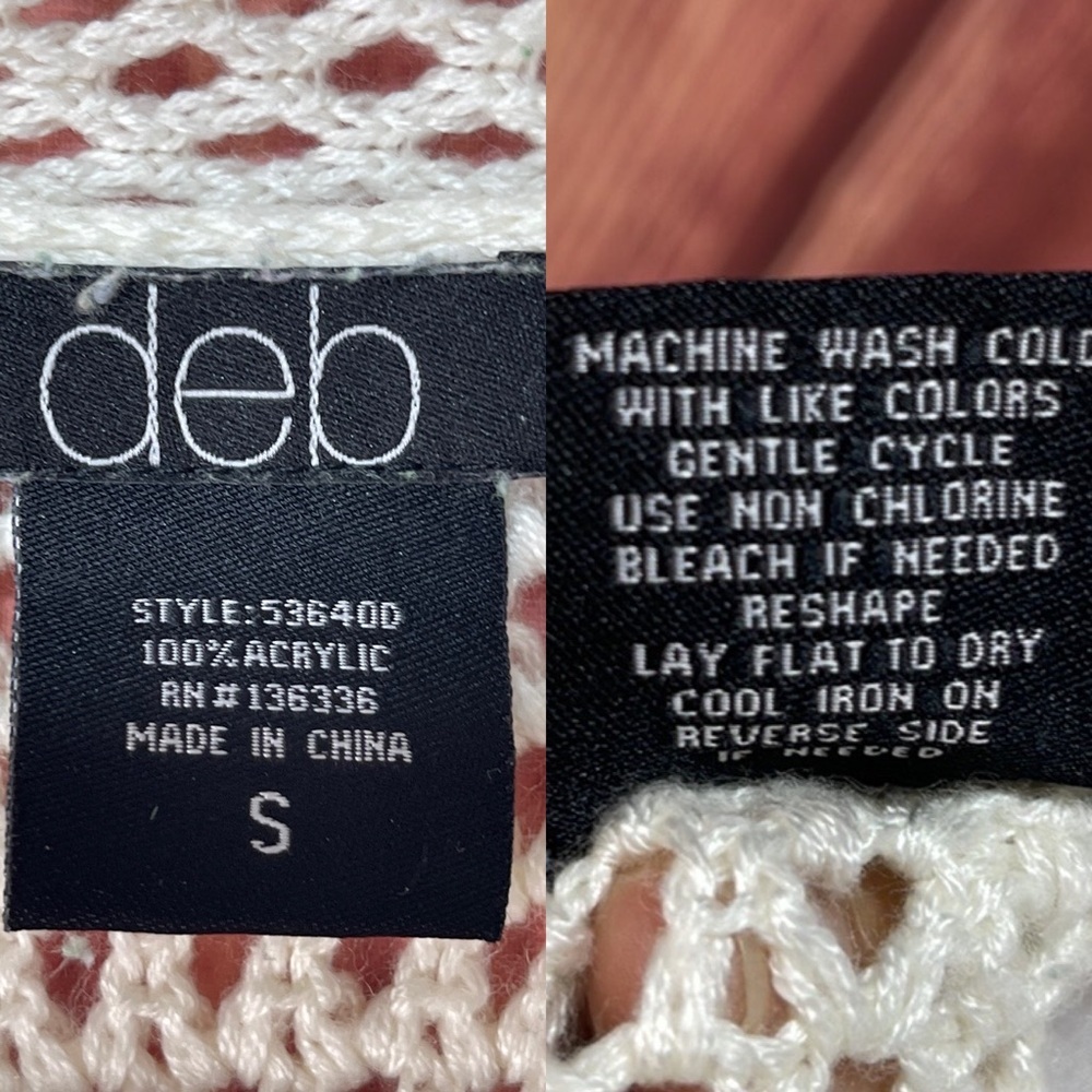 Deb off white crochet open front sleeveless cardigan sweater vest women’s size S - Picture 17 of 17